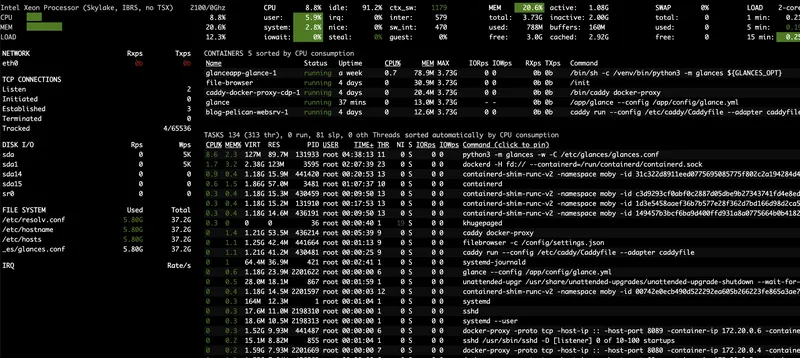 Ma super page de supervision de mon serveur grace à Glances