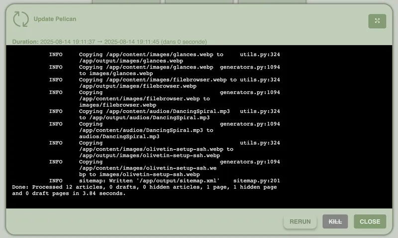 Résultat script Update Pelican Résultat du bouton Update Pelican